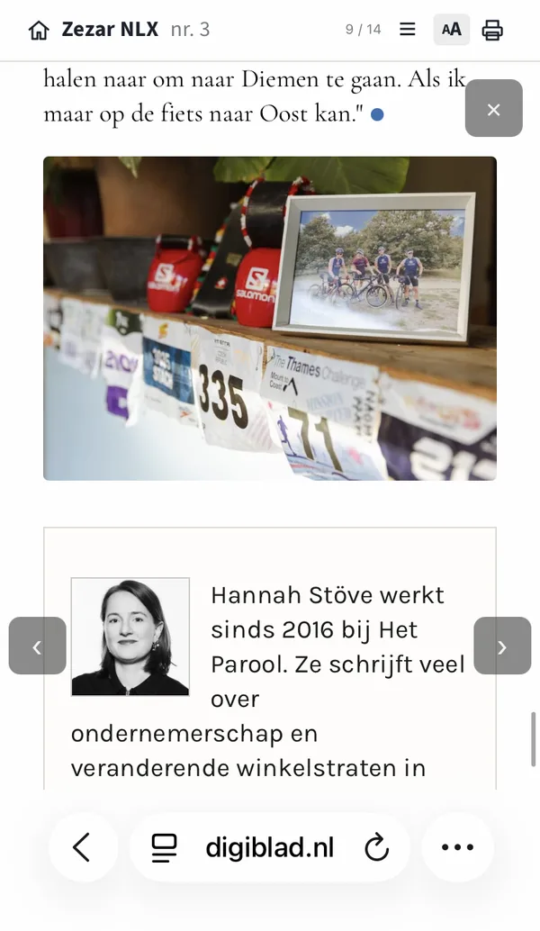 NLX-artikel op een telefoon: slot met foto en bio-kader