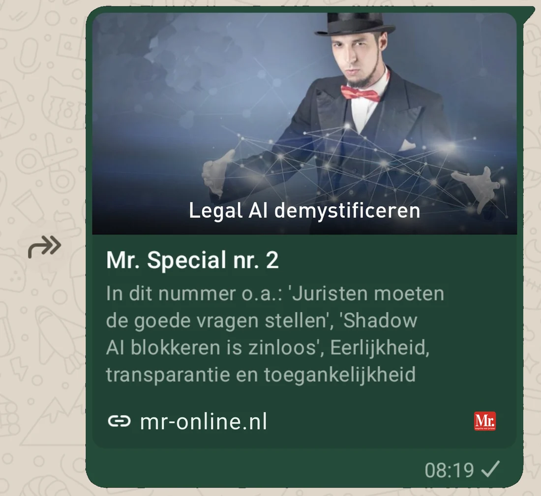 De link naar het magazine gedeeld in WhatsApp
