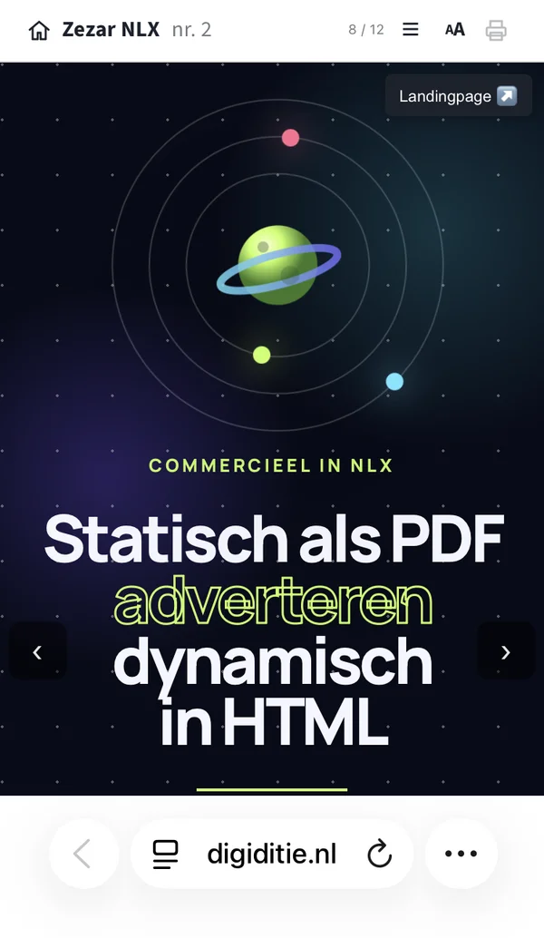 NLX op een telefoon: advertentie in HTML als hele pagina